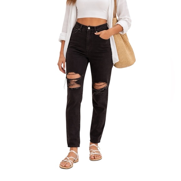 Levi’s High Waisted Mom Jean Black Destruction 100% Cotton Size: 27 - Picture 9 of 9